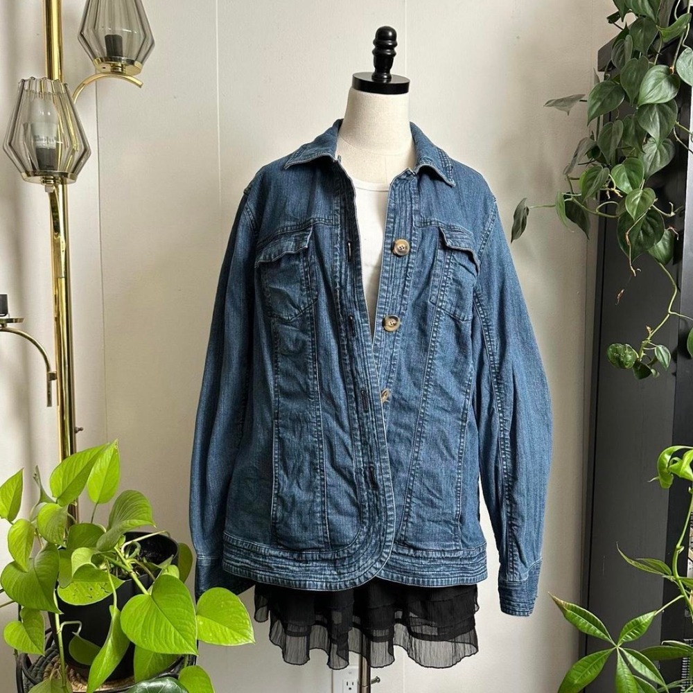 Coldwater Creek Womens Plus 22 Denim Jacket Medium Wash Blue Button Up Utility